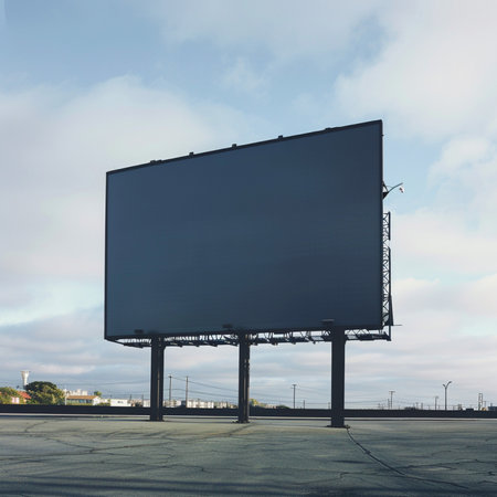 Blank billboard on the road with blue sky and clouds background.の素材