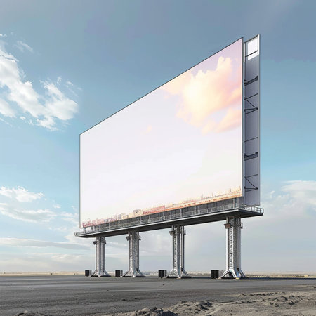 Blank billboard in the desert with sky background. 3d renderingの素材