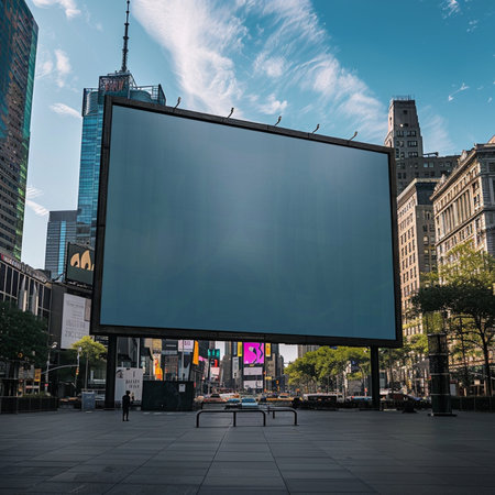 Blank billboard in downtown Chicago, Illinois, USA. Mock up, 3D Renderingの素材