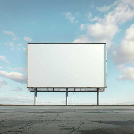 Empty billboard on the road in the blue sky. 3d renderingの素材