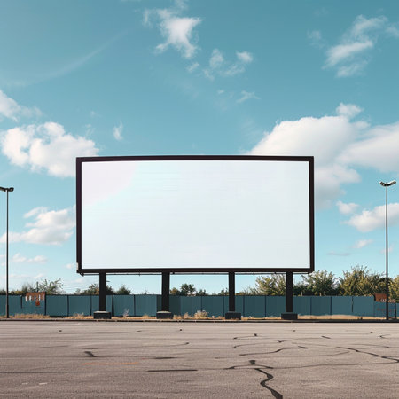 Blank billboard in a parking lot with blue sky. 3d renderingの素材