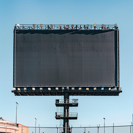 Large blank billboard on a background of blue sky. The concept of outdoor advertising.の素材