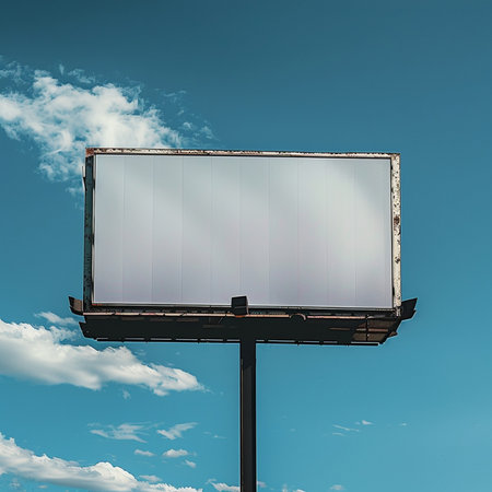Blank billboard on blue sky with clouds. 3d illustration.の素材