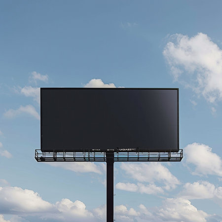 Blank billboard on blue sky with clouds. 3d illustration.の素材