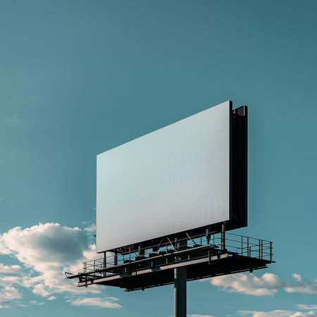 Blank billboard on blue sky background with clouds. 3d renderingの素材