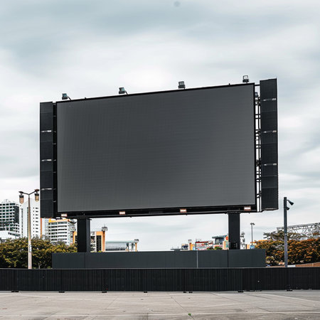 Blank black billboard on city street with cloudy sky. Mock up, 3D Renderingの素材