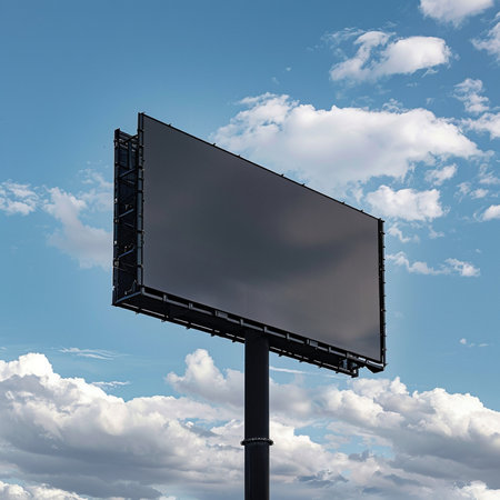 Blank billboard on blue sky with clouds. 3d rendering.の素材