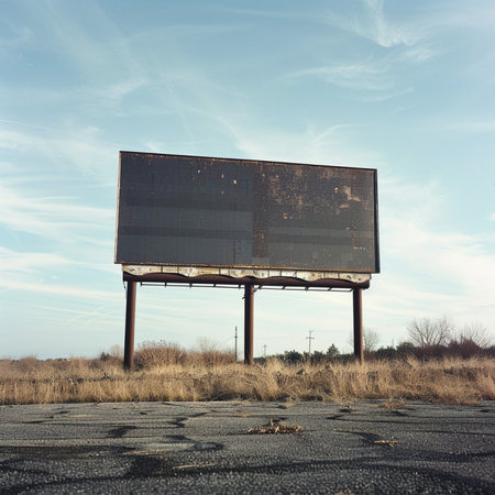 Empty billboard on the road in the countryside. Retro style tonedの素材