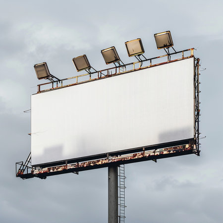Blank billboard on cloudy sky background. 3d render illustration.の素材