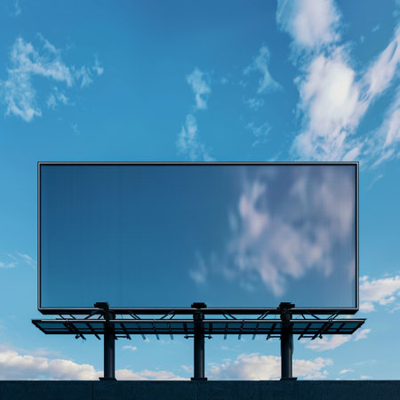 Blank billboard against blue sky with white clouds. 3d renderingの素材