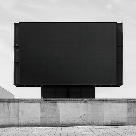 Blank black billboard on concrete wall. Mock up, 3D Renderingの素材
