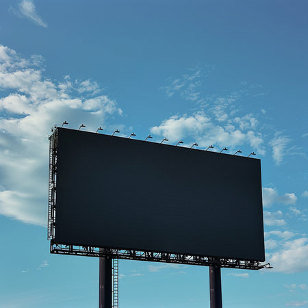 Blank billboard on blue sky with clouds background. 3d renderの素材