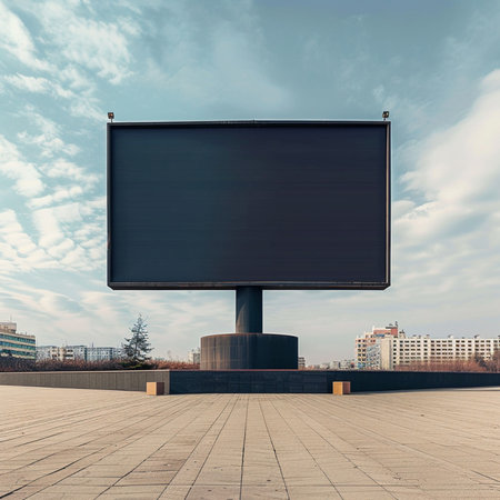 Blank black billboard on city square. Mock up, 3D Renderingの素材