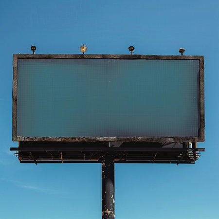 Blank billboard on blue sky background. 3d render illustration.の素材