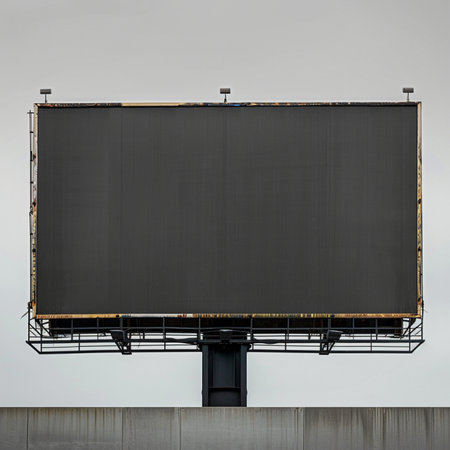 Large blank billboard on a gray sky background. The concept of marketing and advertising.の素材