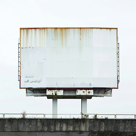 Blank billboard on the concrete bridge with white sky and cloud backgroundの素材