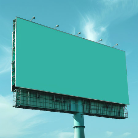 Blank billboard on blue sky background. 3d render illustration.の素材