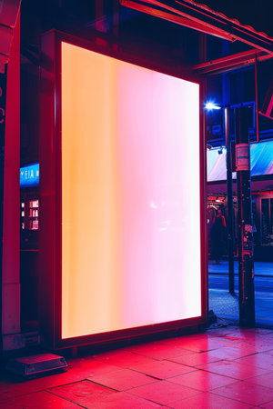 Blank billboard on the street at night in Hong Kong, China.の素材