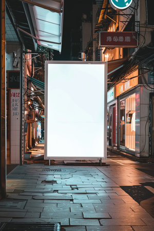 Blank white billboard in the city at night. 3d rendering.の素材
