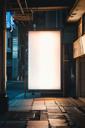 Blank billboard on the street at night. 3d rendering.の素材