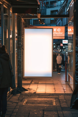 Mock up blank billboard on the street at night. 3d renderingの素材