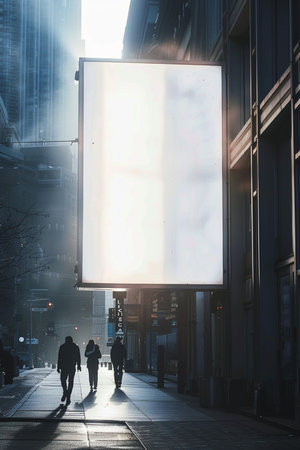 Blank advertising billboard on city street at night. 3D Renderingの素材