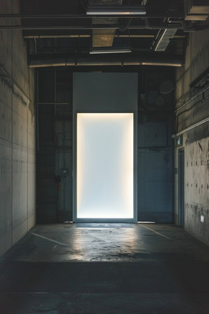 Blank white poster in underground garage. 3D Rendering.の素材