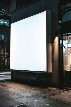 Blank billboard in city at night. Mock up, 3D Renderingの素材