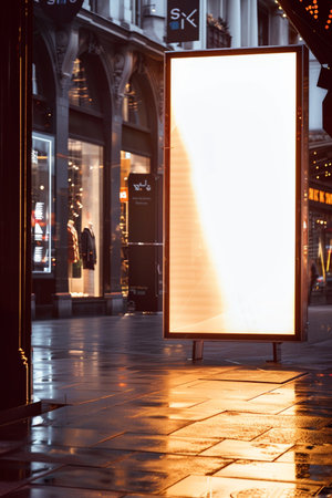 Blank advertising billboard on the street in the city at night.の素材