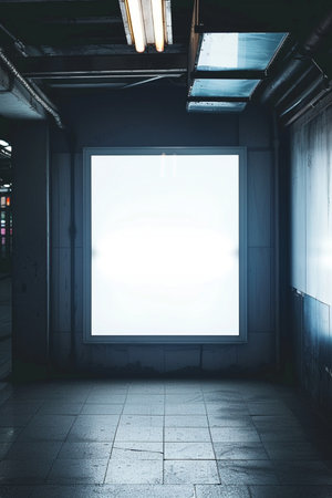 Blank billboard in underground subway station. Mock up, 3D Renderingの素材