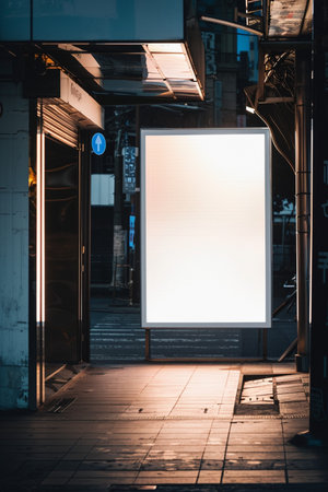 Blank billboard on the street at night. Mock up, 3D Renderingの素材