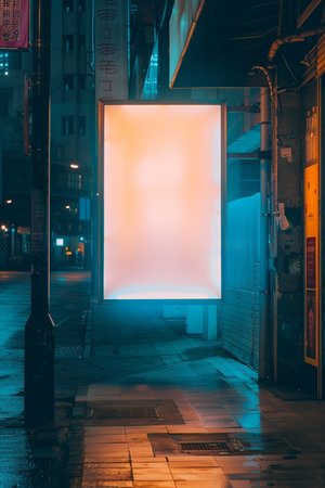 Blank billboard on the street at night in Tokyo, Japan.の素材