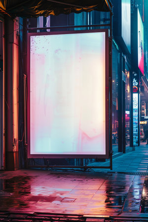 Blank billboard in the city at night - vintage effect and light leak filterの素材