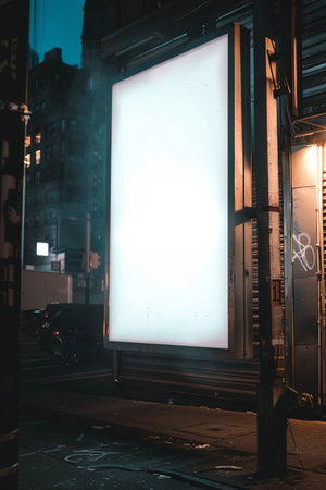 Blank billboard at night in New York City, United States.の素材