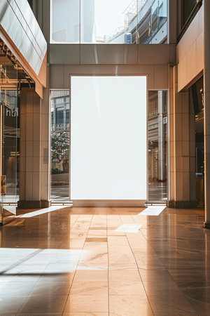 Blank white poster on the wall in modern office building. 3d renderingの素材