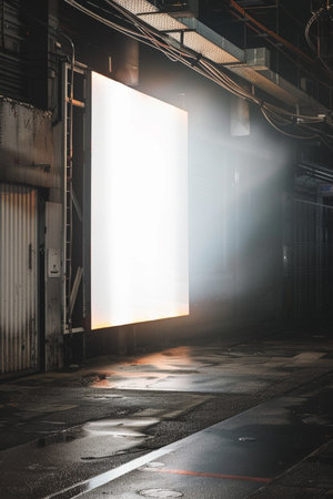 Blank white billboard on the street at night. 3d renderingの素材