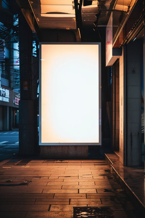 Blank white billboard on the street at night. 3d rendering.の素材