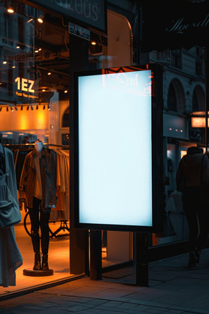 Blank billboard on a city street at night. Mock up.の素材