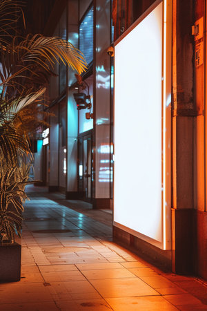 Blank billboard in the street at night. 3D Renderingの素材