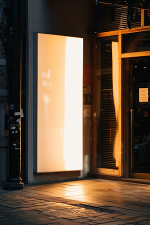 Sunset at the entrance to a shop in Paris, France.の素材