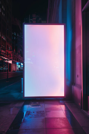 Mock up blank billboard on the street at night in New York City.の素材