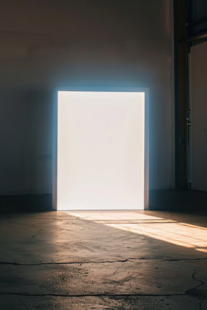 White door in a dark room with light coming from the window.の素材