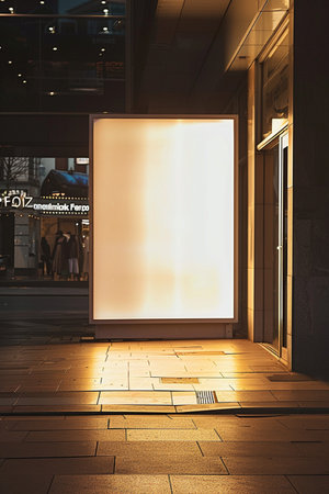Blank billboard on a street in the evening. 3d renderingの素材