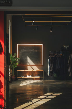 Interior of a modern dressing room with blackboard hanging on the wallの素材