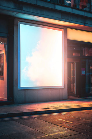 Blank billboard on the street at night. 3d rendering.の素材