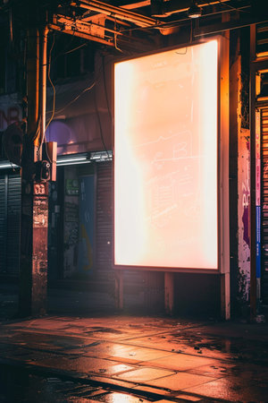 Blank billboard on the street at night in Tokyo, Japan.の素材
