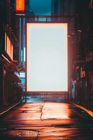 Blank billboard on the street at night in Osaka, Japan.の素材