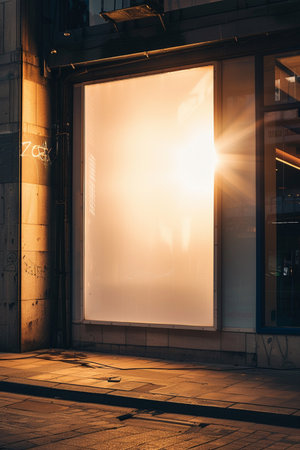 Blank white billboard on the street in the city at sunset.の素材