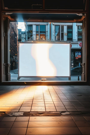 Blank billboard on the street at night in London, UK.の素材