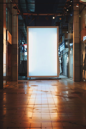 Blank billboard on the street at night. 3d rendering.の素材